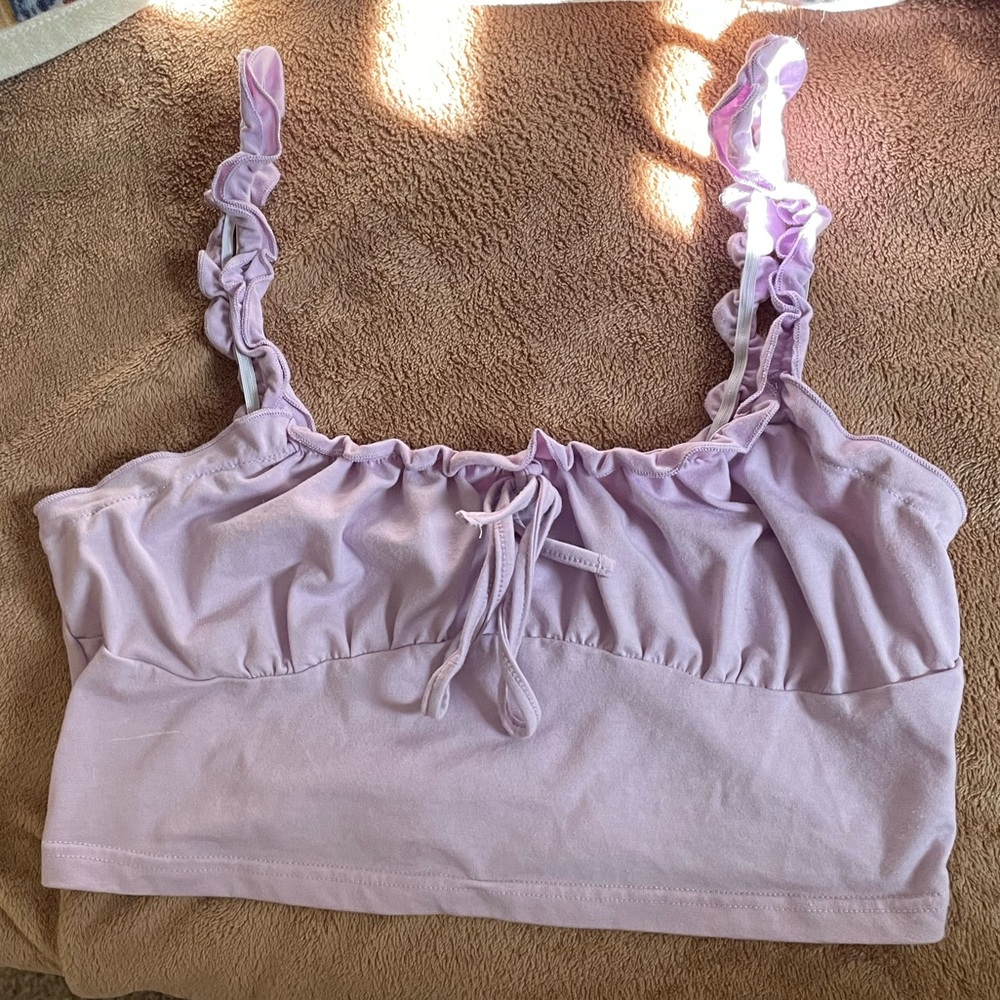 shein light purple ruffle sweetheart crop top